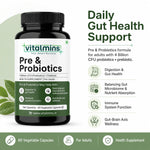 Vitalmins Probiotics Capsules | Multi-Strain Formula with Prebiotics for Superior Gut Health, Bloating Relief & Immune Support – 60 Veg Capsules