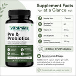 Vitalmins Probiotics Capsules | Multi-Strain Formula with Prebiotics for Superior Gut Health, Bloating Relief & Immune Support – 60 Veg Capsules
