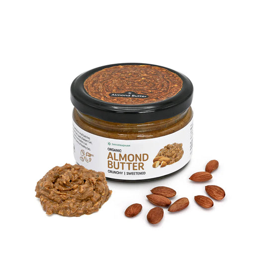 Satopradhan Sweetened Almond Butter 200g - Made with Organically Grown Californian Badam Giri - Crunchy, Organic & Smooth Almond Butter Spread