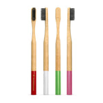 Satopradhan Bamboo Toothbrushes Set of 4 - Bamboo Handles & Gentle Bristles- Colored markings for easier identification