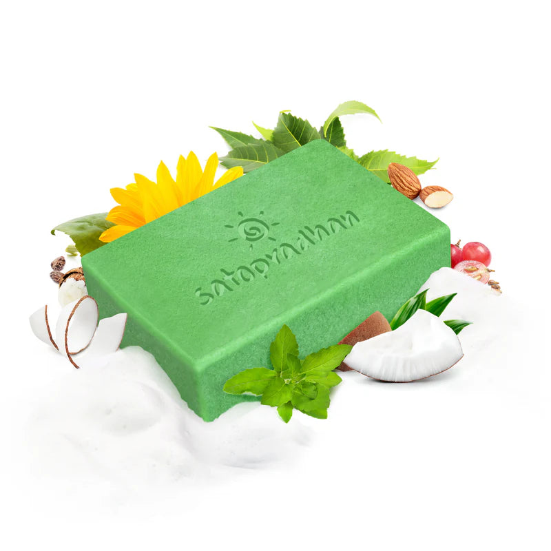 Satopradhan Clarifying Neem-Tulsi Soap 80g - Natural, Organic & Vegan - No Added Color/Synthetic Fragrances | Handmade Detan Detoxifying Pure Soap For Cleansing