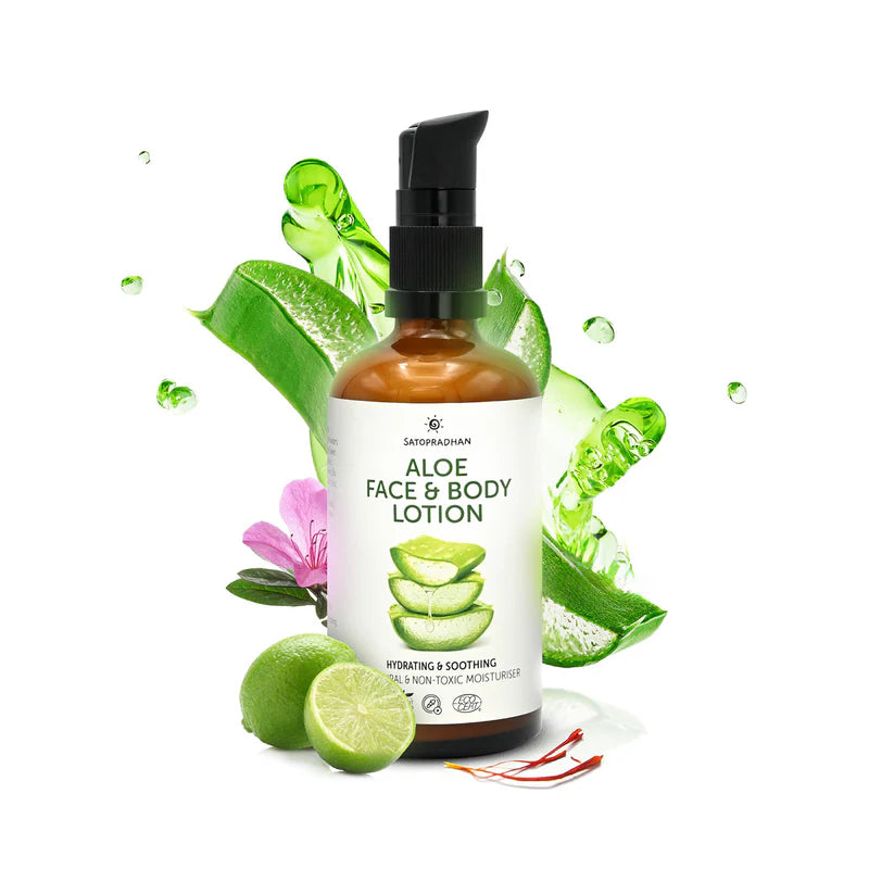 Satopradhan Aloe Face & Body Lotion 100ml | Lightweight & Non Sticky Moisturiser | Face & Body Cream | Natural, Pure & Vegan | Natural Face Lotion| Natural Moisturizer for Dry Skin