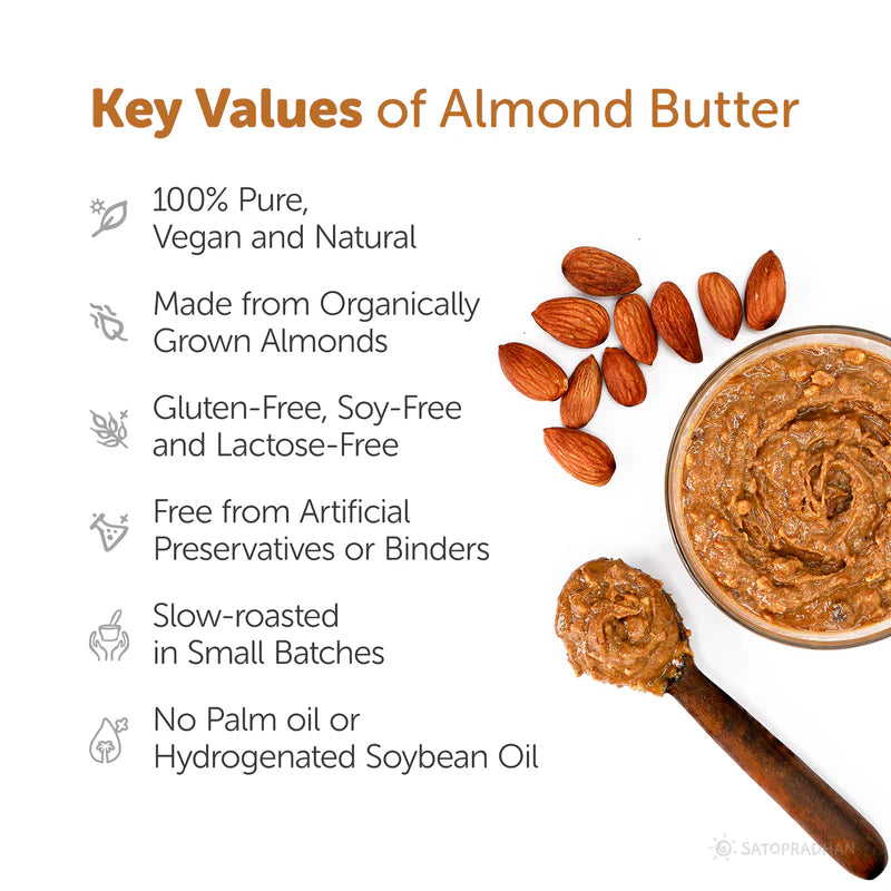 Satopradhan Sweetened Almond Butter 200g - Made with Organically Grown Californian Badam Giri - Crunchy, Organic & Smooth Almond Butter Spread