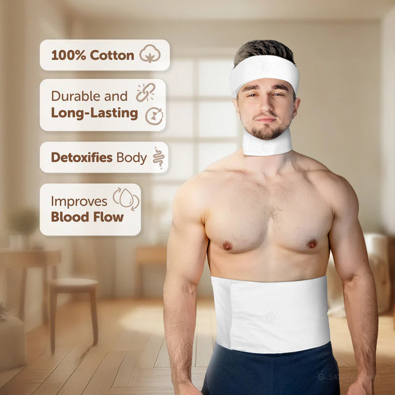 Satopradhan Therapeutic Cotton Cloth Wet Pack - Natural Detox and Healing - Thandi Patti for Headache, Fever, Fatigue, Sore Throat, Thyroid, Digestion, Cold