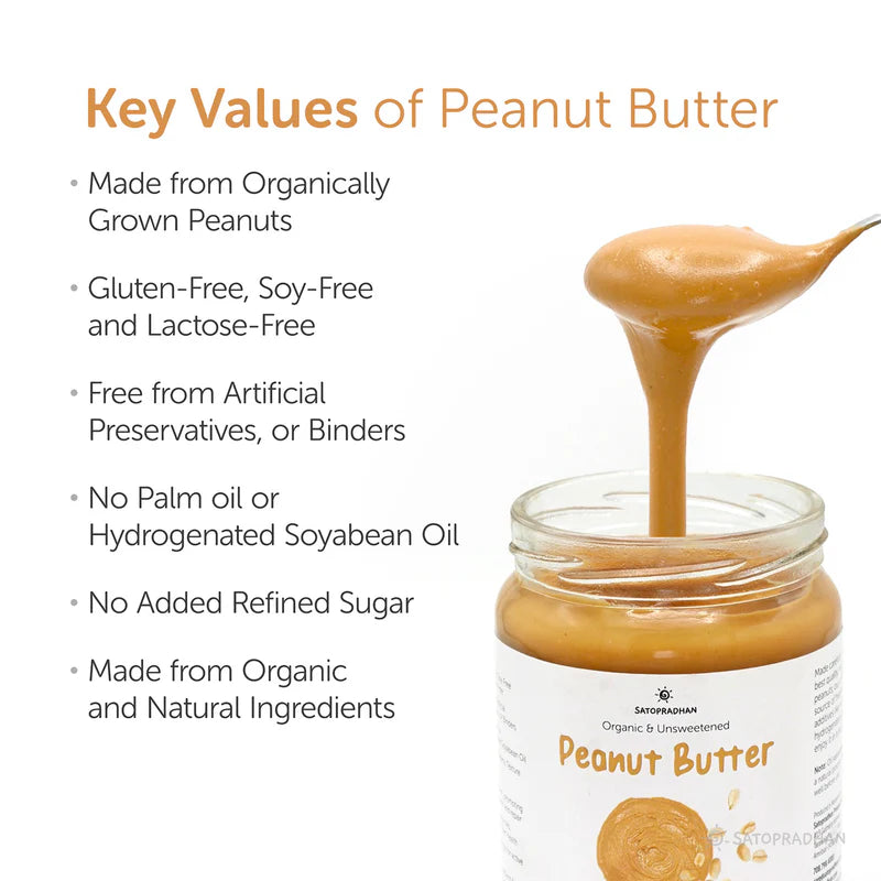 Satopradhan Unsweetened Peanut Butter 500g - Creamy - All Natural, Gluten-Free & Vegan - No Hydrogenated Soybean Oil or Refined Sugar - Unsalted Peanut Butter