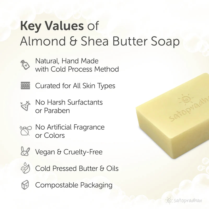 Satopradhan Cold-Processed Almond & Shea Soap 100g - Moisturizing | Handmade Soap Bar | Organic Soap | Skin Cleanser