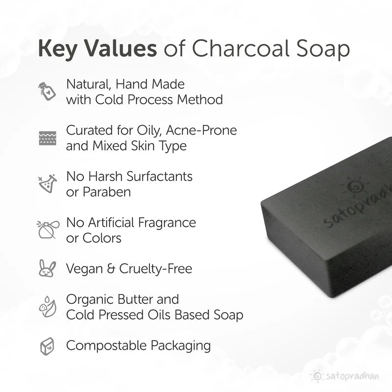 Satopradhan Activated Charcoal Multani Mitti Soap 100g - Detoxifying, Exfoliating & Clarifying | Handmade Cold Processed Soap Bar | Ideal for Oily & Acne Prone Skin