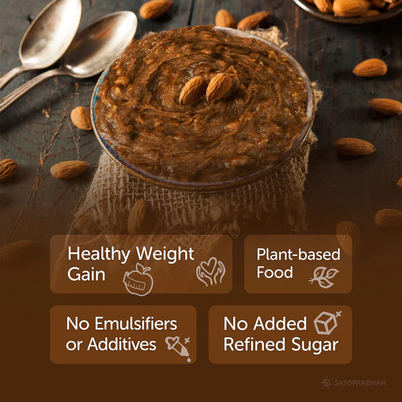 Satopradhan Sweetened Almond Butter 200g - Made with Organically Grown Californian Badam Giri - Crunchy, Organic & Smooth Almond Butter Spread
