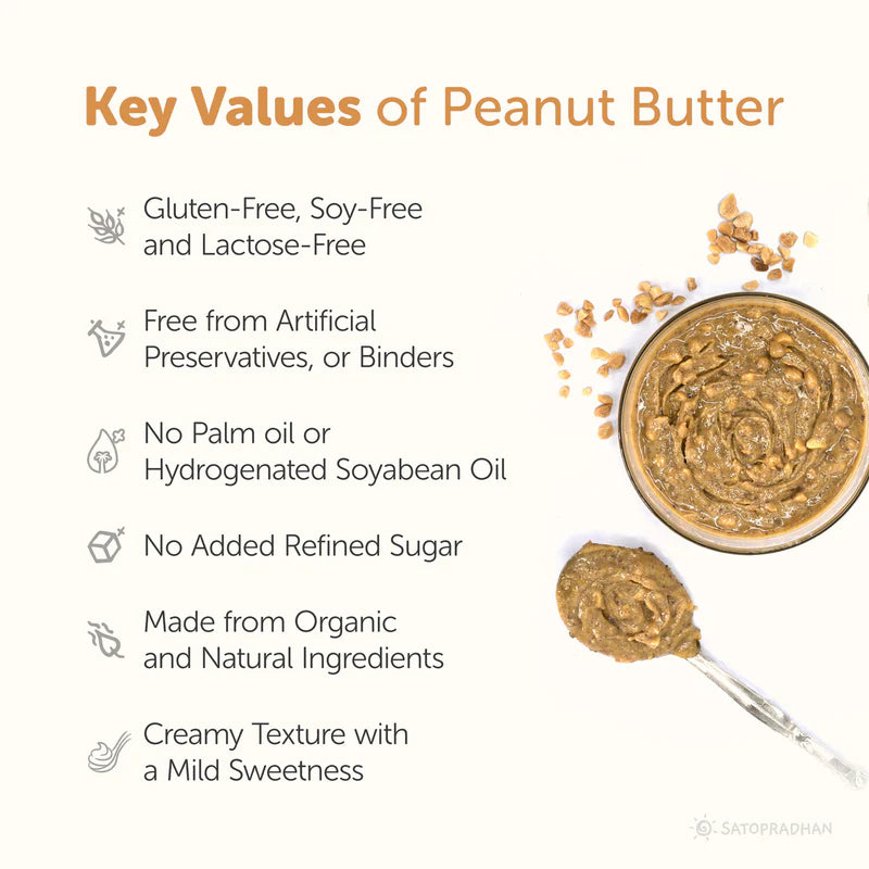 Satopradhan Natural Peanut Butter Crunchy 500g - Mildly Sweetened with Organic Jaggery Powder
