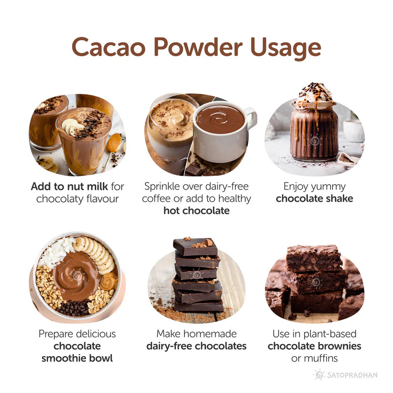 Satopradhan Unsweetened Cacao Powder 200g - 100% Pure, Natural, Raw, Organic & Healthy - Non Alkalised - Organic Chocolate Powder - Healthier Alternative to Cocoa Powder