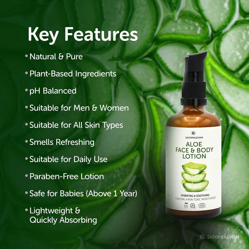 Satopradhan Aloe Face & Body Lotion 100ml | Lightweight & Non Sticky Moisturiser | Face & Body Cream | Natural, Pure & Vegan | Natural Face Lotion| Natural Moisturizer for Dry Skin