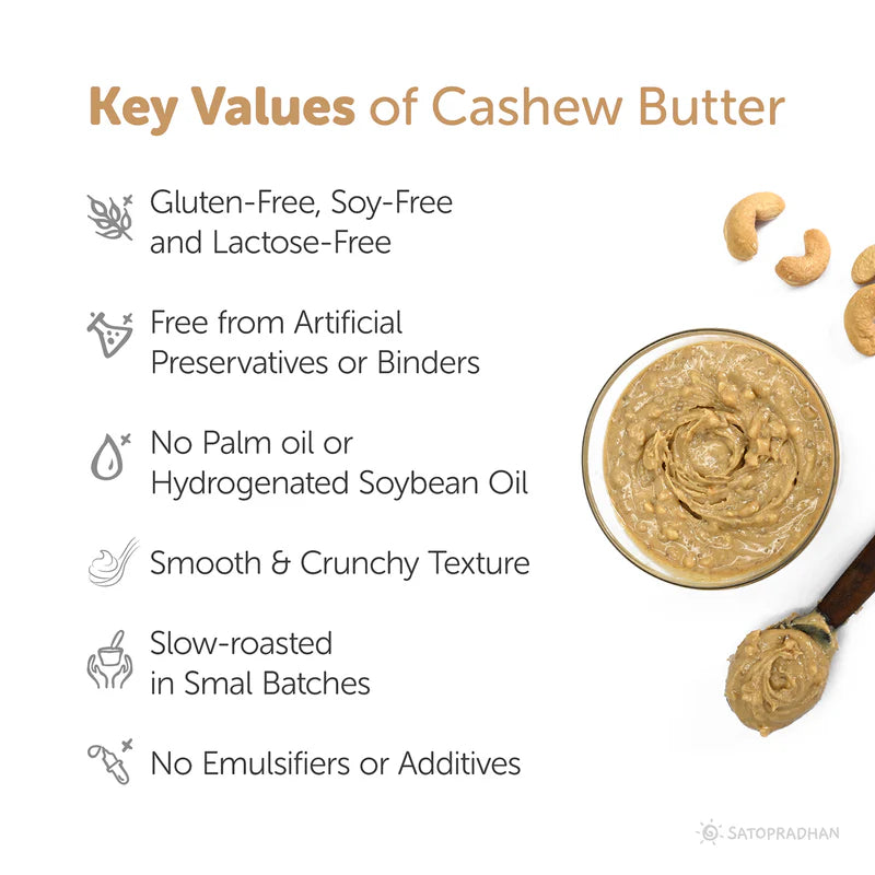 Satopradhan Pure Cashew Nut Butter 200g - Organic, Mildly Sweetened, Smooth & Crunchy - No Refined Sugar, Gluten-Free, Vegan, Keto Friendly
