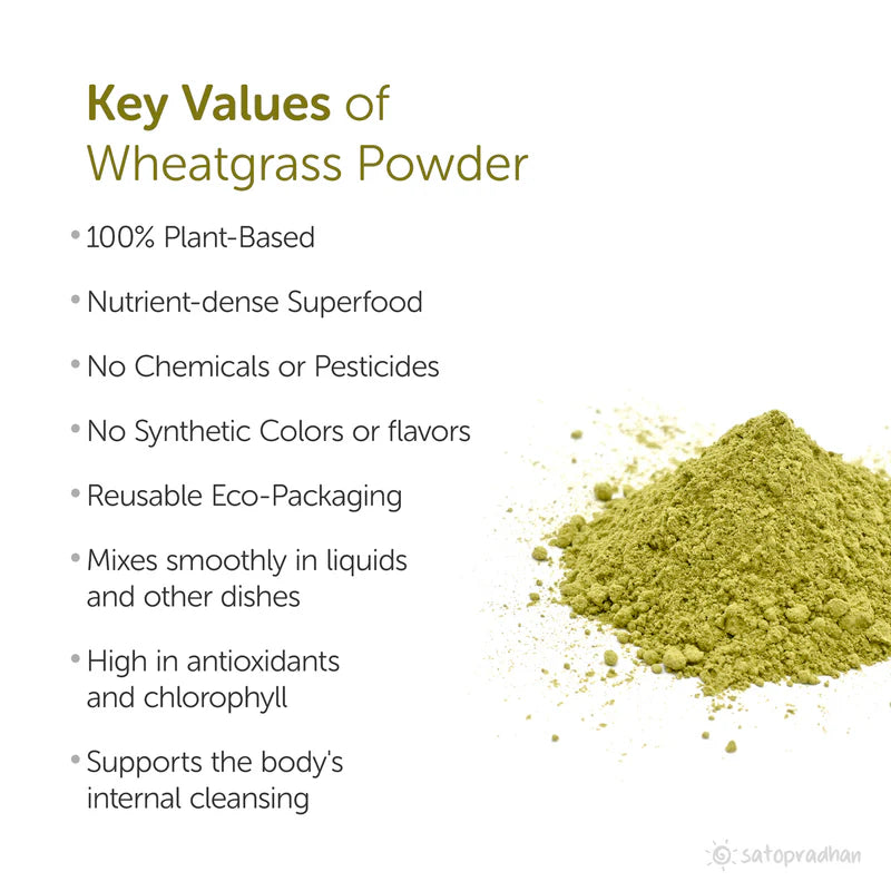 Satopradhan Wheatgrass Juice Powder 100g - Made from Organic Wheatgrass Shoots grown using Sharbati Wheatberries | Gluten-free