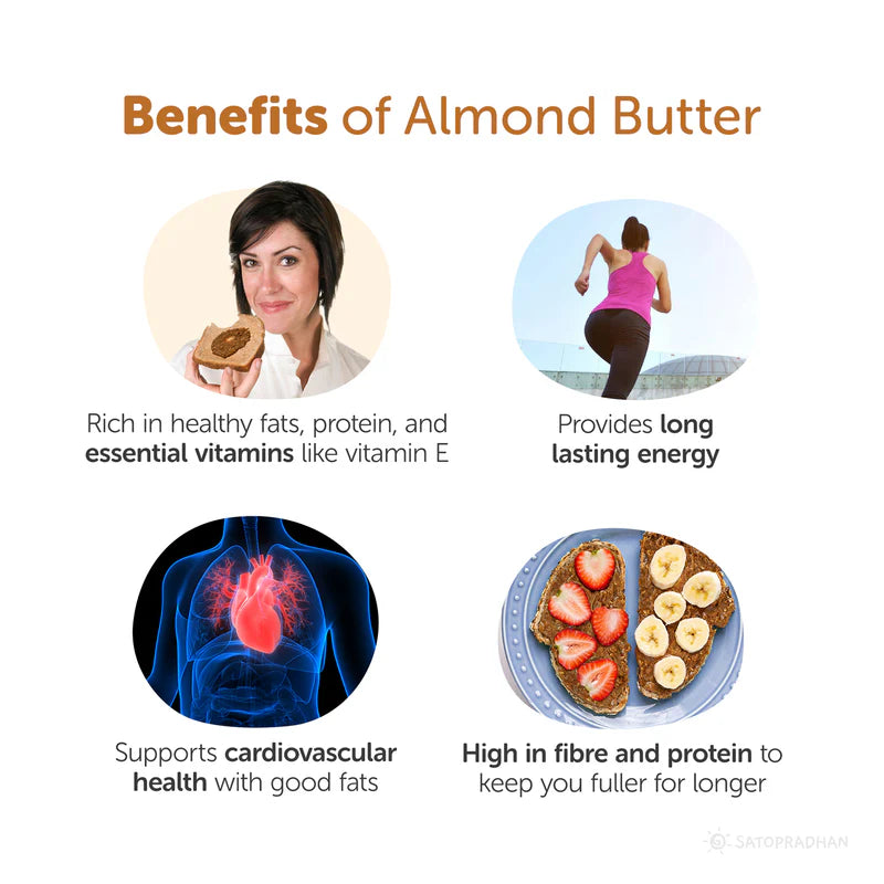 Satopradhan Sweetened Almond Butter 200g - Made with Organically Grown Californian Badam Giri - Crunchy, Organic & Smooth Almond Butter Spread