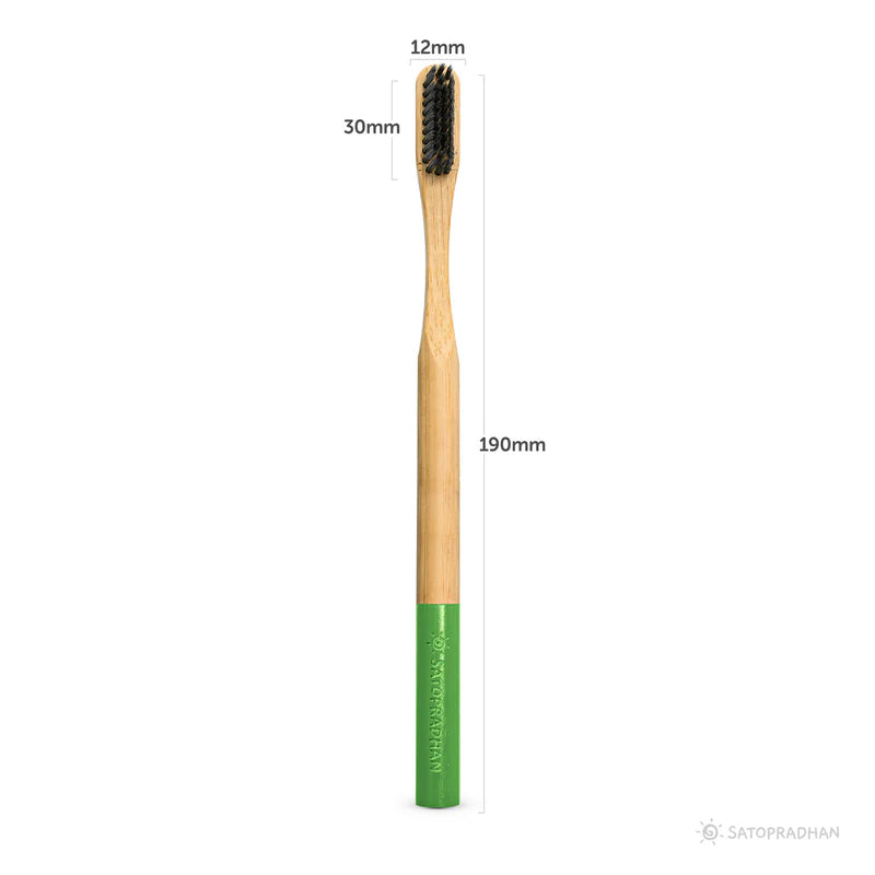Satopradhan Bamboo Toothbrushes Set of 4 - Bamboo Handles & Gentle Bristles- Colored markings for easier identification