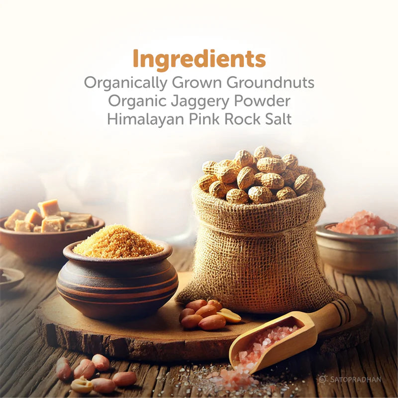 Satopradhan Natural Peanut Butter Crunchy 500g - Mildly Sweetened with Organic Jaggery Powder