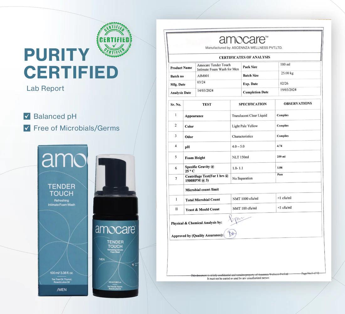 Amocare Tender Touch Intimate Foam Wash for Men | Gentle & Refreshing Cleanser | 100 ml