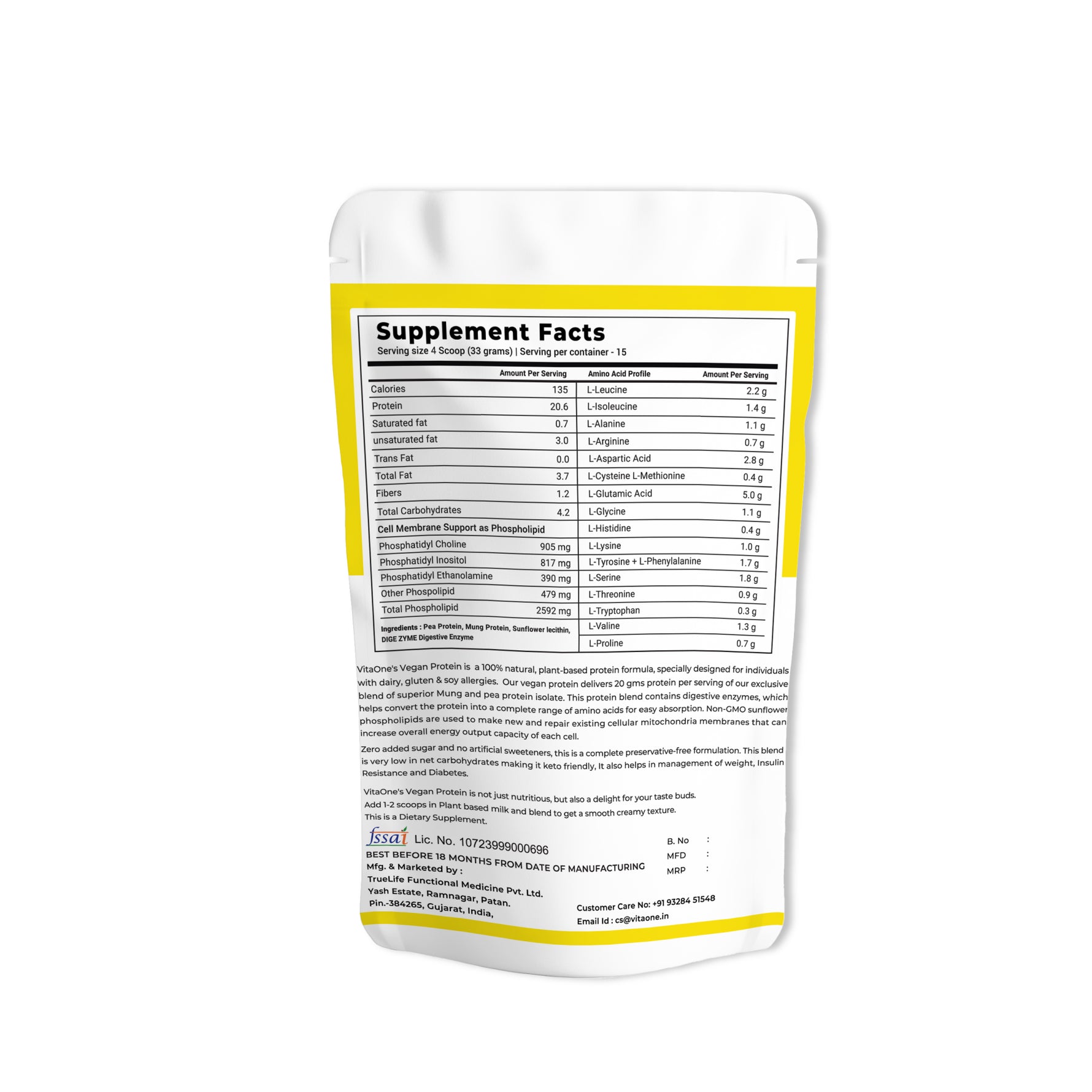 Vitaone Rebuild Plant Protein & Lipid Powder Unflavoured - 500gms