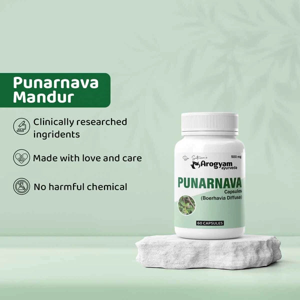 Dr. Satnam’s Arogyam Ayurveda Punarnava Capsules (500mg, 60 Capsules) | Pure Boerhavia Diffusa Extract for Kidney Health, Fluid Retention & Systematic Detoxification