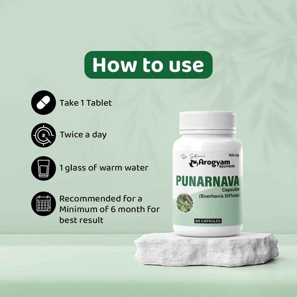 Dr. Satnam’s Arogyam Ayurveda Punarnava Capsules (500mg, 60 Capsules) | Pure Boerhavia Diffusa Extract for Kidney Health, Fluid Retention & Systematic Detoxification