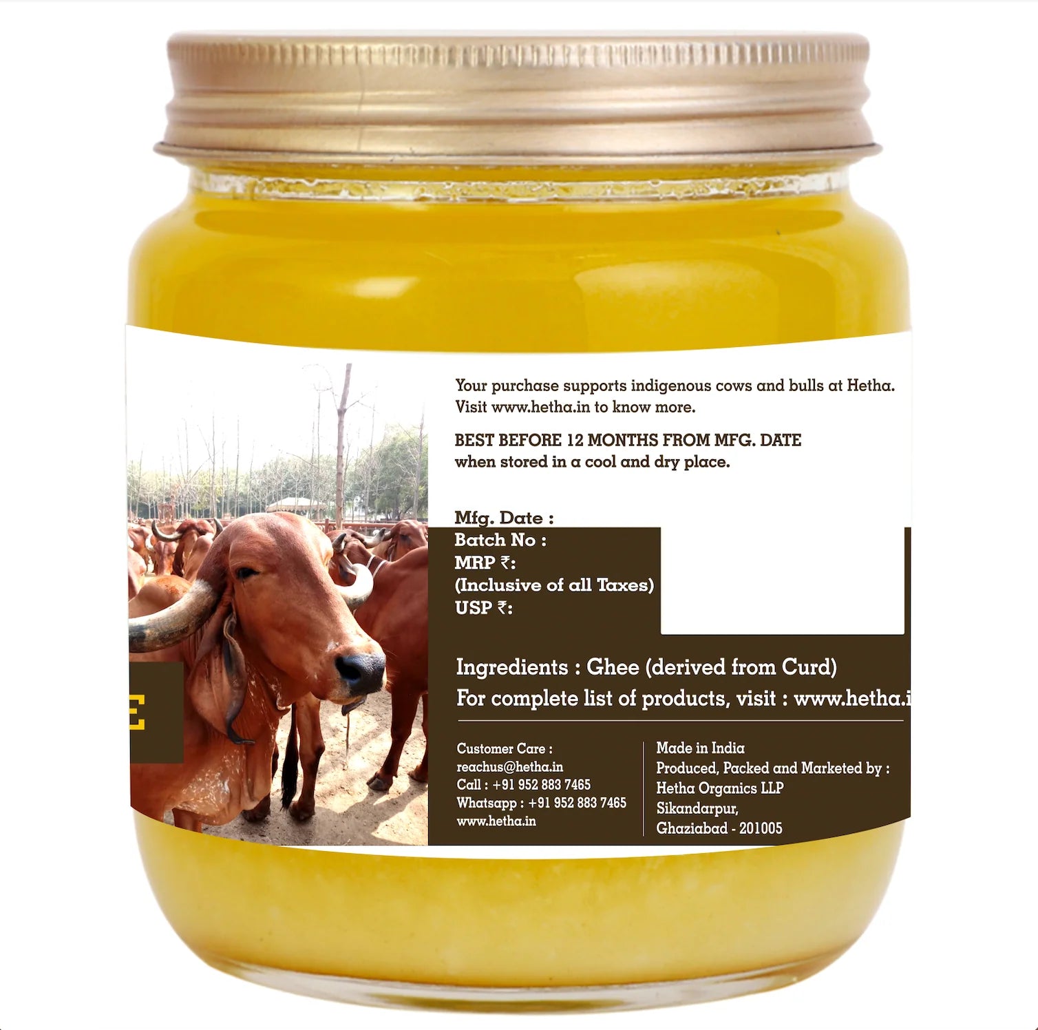 Hetha Gir Cow A2 cultured Bilona Ghee / A2 Ghee - 1000ml