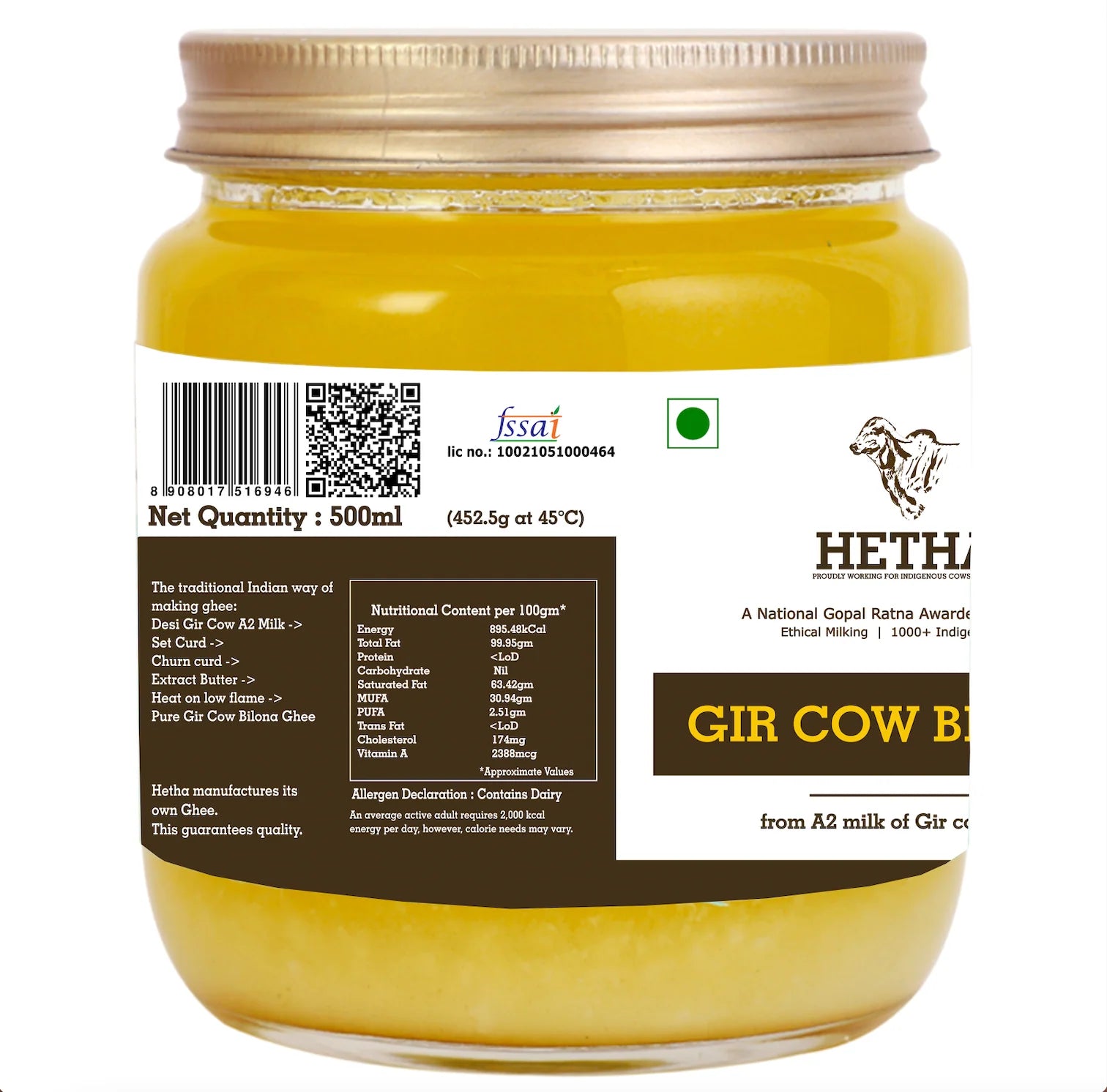 Hetha Gir Cow A2 cultured Bilona Ghee / A2 Ghee - 1000ml