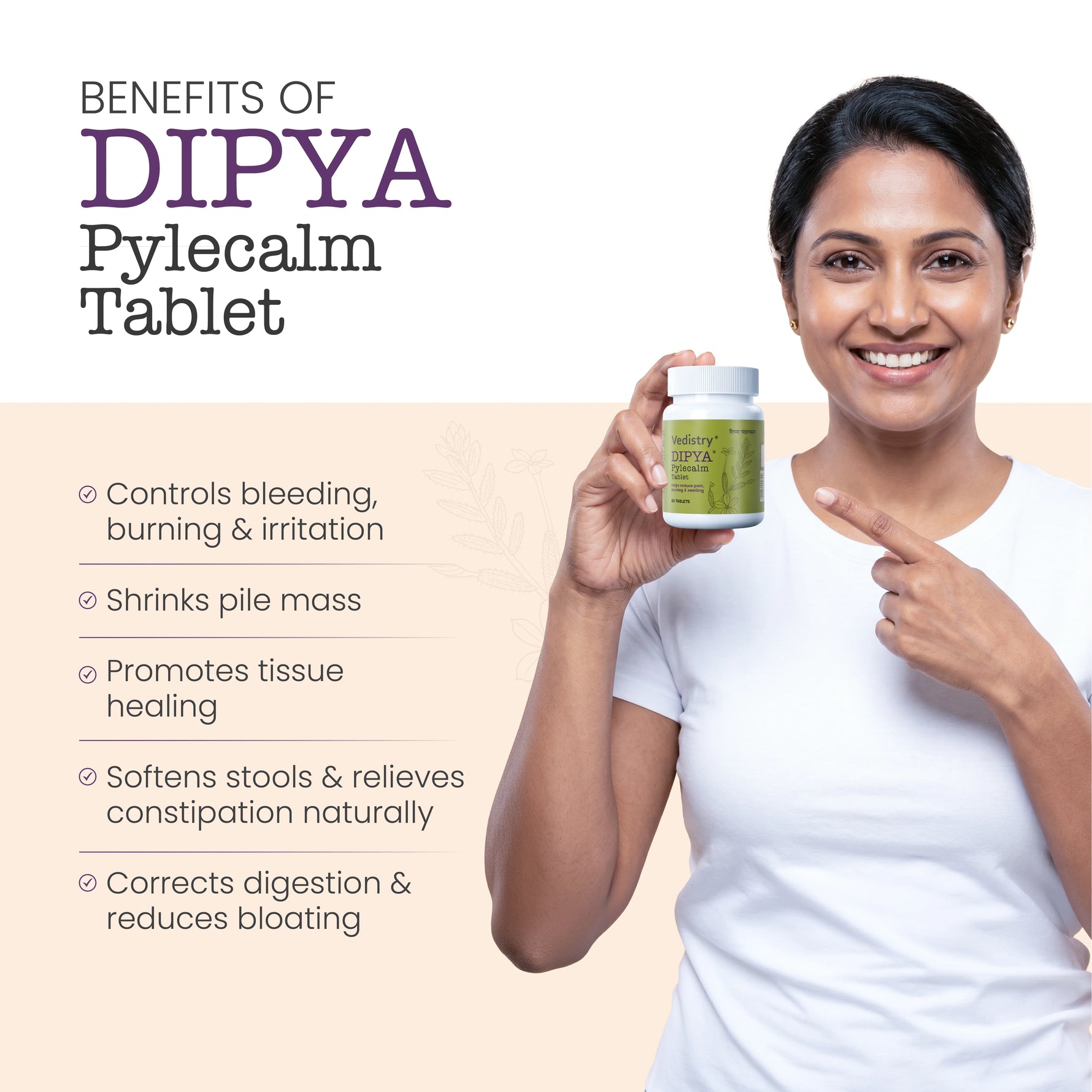 Vedistry Dipya Pylecalm Tablets 60s - Ayurvedic Piles Medicine for Hemorrhoids Relief