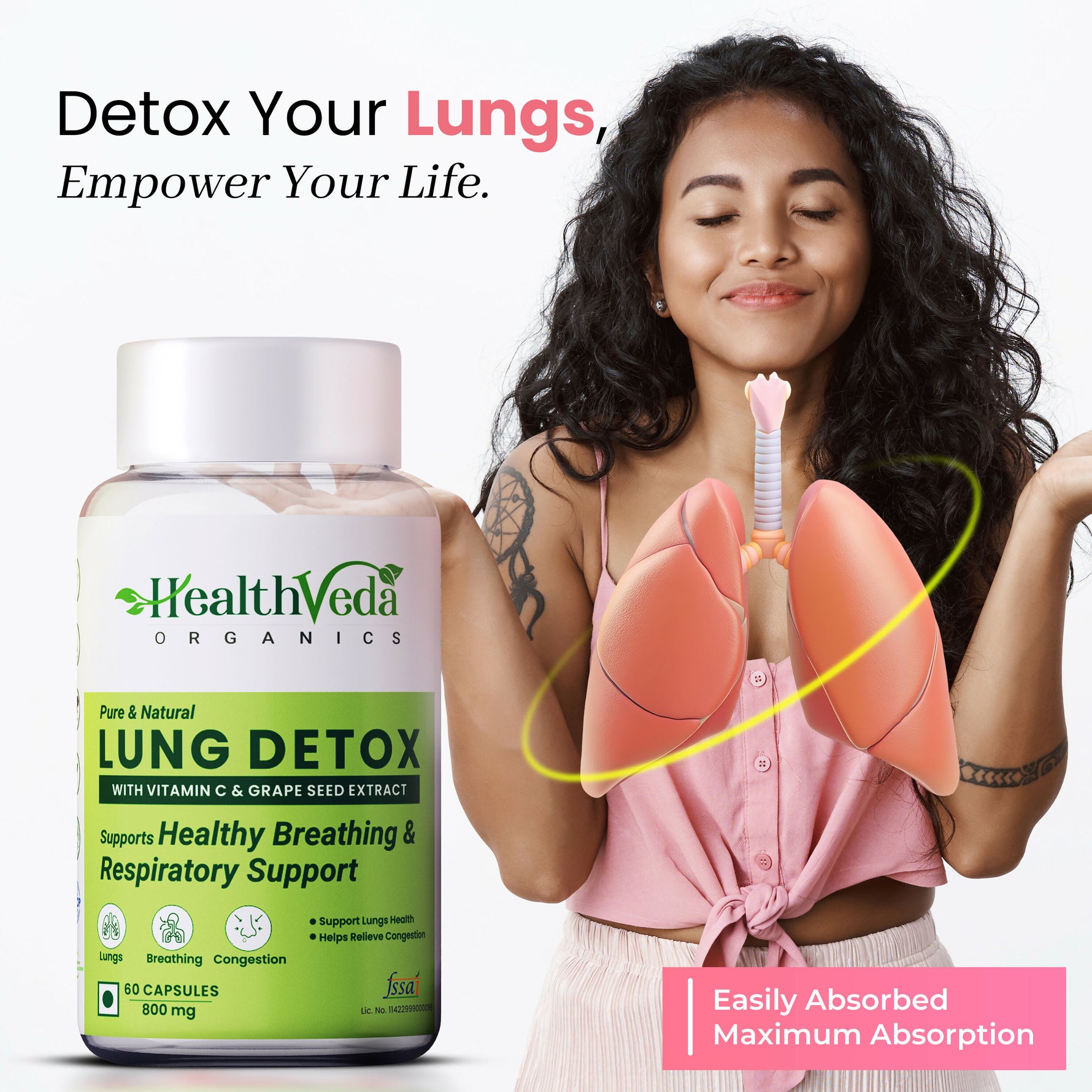 HealthVeda Lung Detox with Vitamin C & Grapeseed Extract Capsule