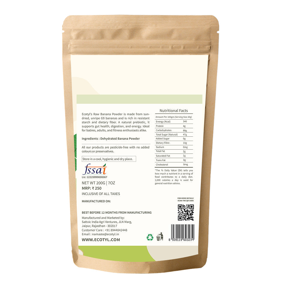 Ecotyl Raw Banana Powder | Prebiotic Superfood | Supports Gut Health | 200g