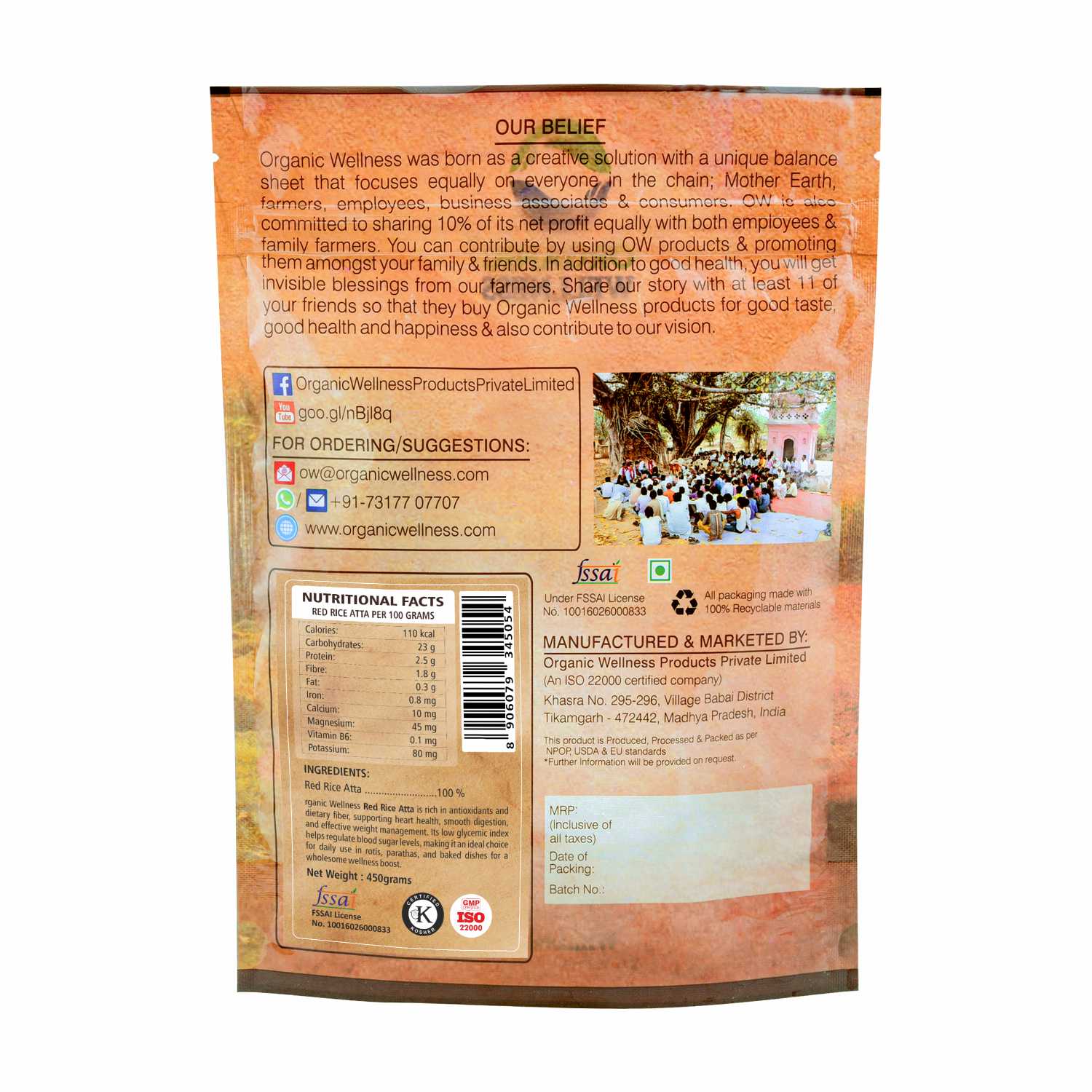 Organic Wellness Red Rice Atta - 450gm
