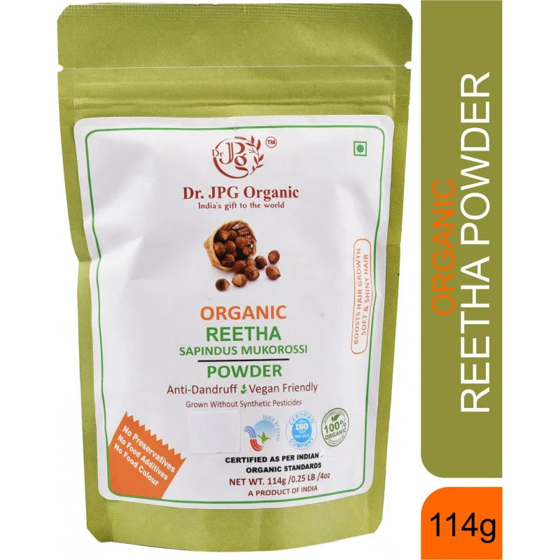 DR. JPG Organic Reetha Powder (228g) – 114g (Pack of 2) | 100% Certified Organic Soapnut Powder for Hair & Scalp