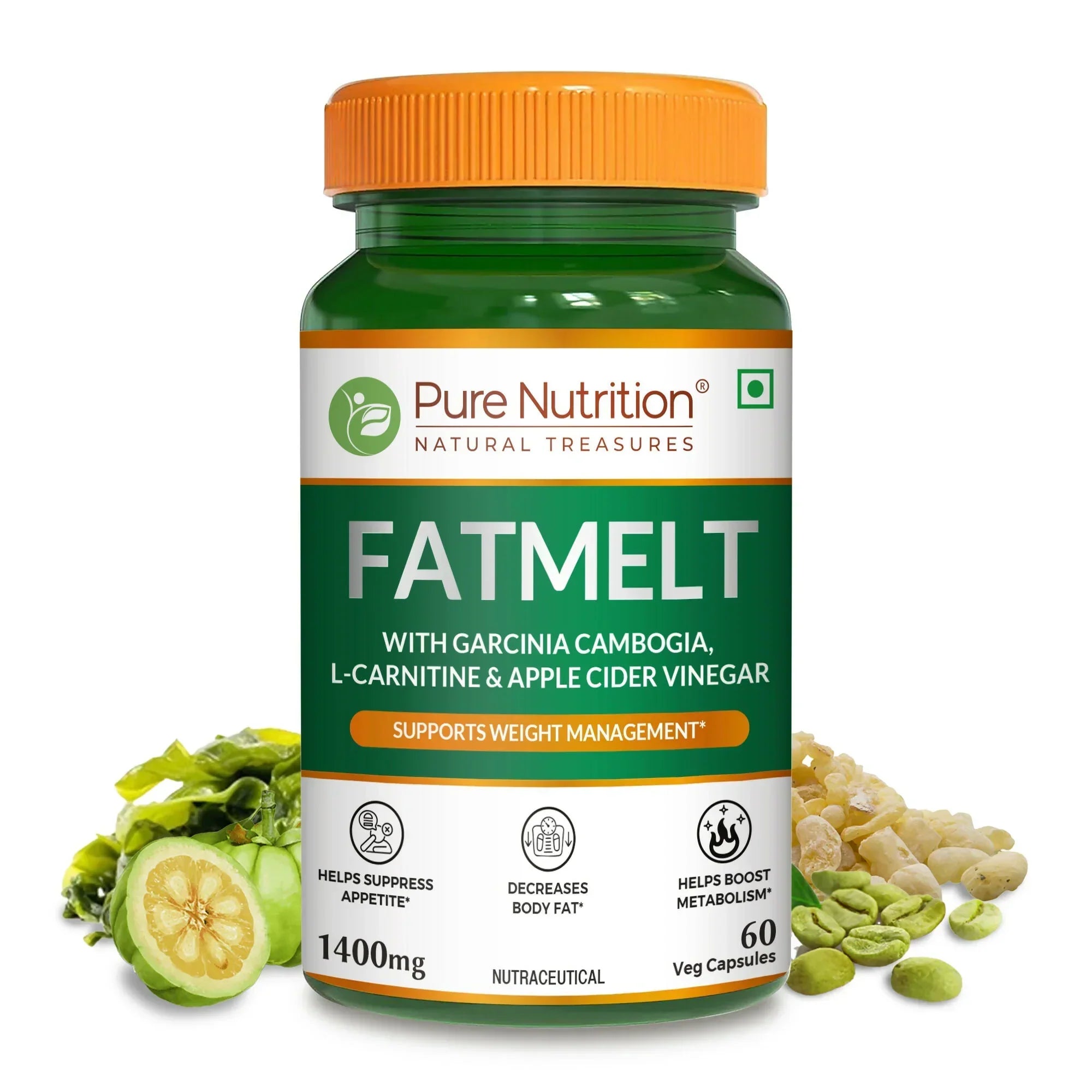 Pure Nutrition Fatmelt with Garcinia Cambogia, L-Carnitine & ACV, 90 Capsules | Weight Support
