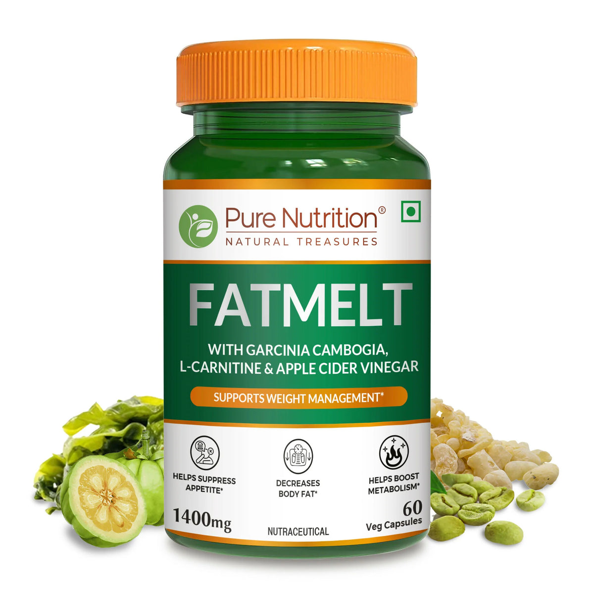 Pure Nutrition Fatmelt with Garcinia Cambogia, L-Carnitine & ACV, 90 Capsules | Weight Support