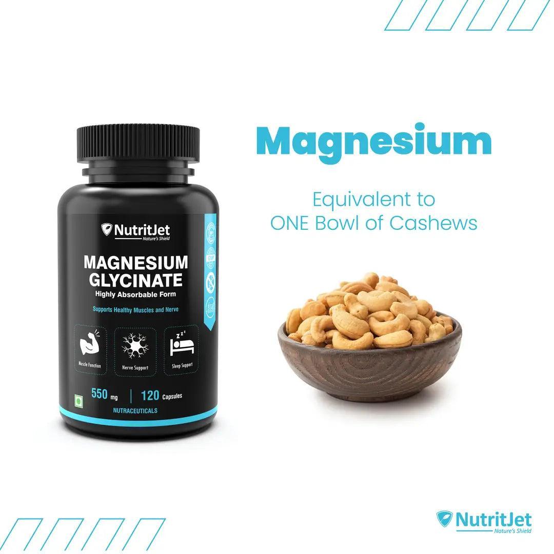 NutritJet High Absorption Magnesium Glycinate Capsules 550mg - 120 Capsules
