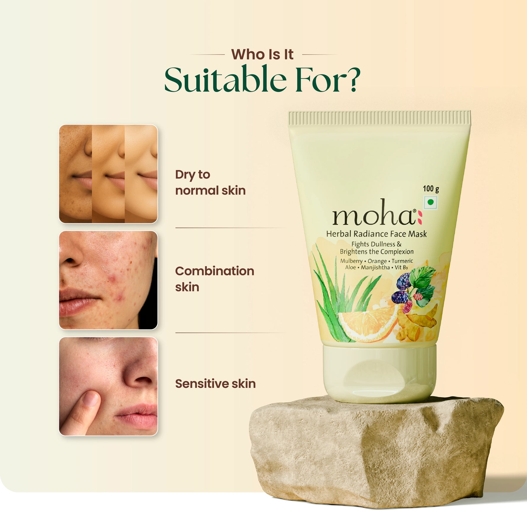 Moha: Herbal Radiance Face Mask (100g) - Ayurvedic Skin Brightening Face Pack for Glow