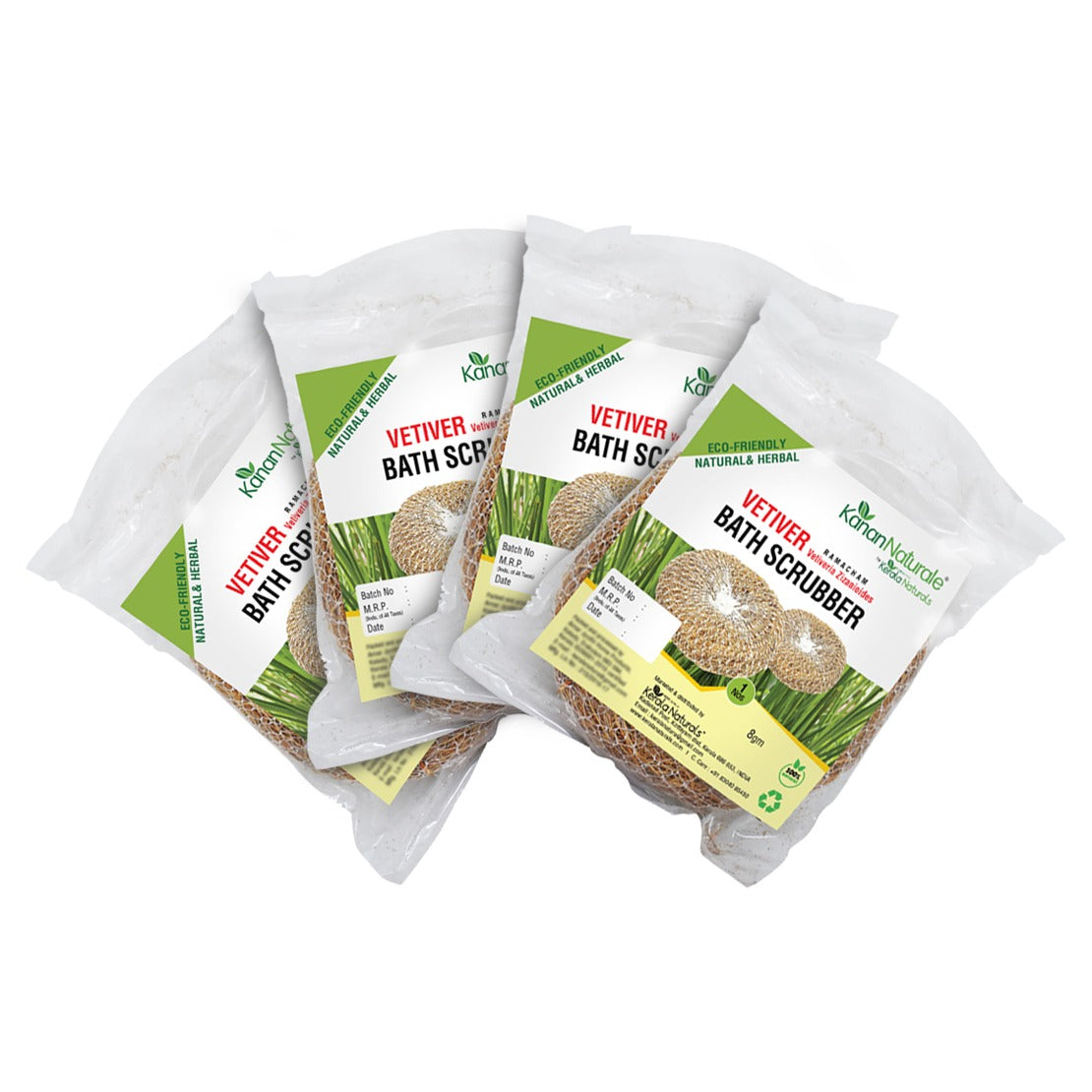 Kerala Naturals Vetiver Ramacham Bath Scrubber 4 Pack - Natural Body Exfoliator