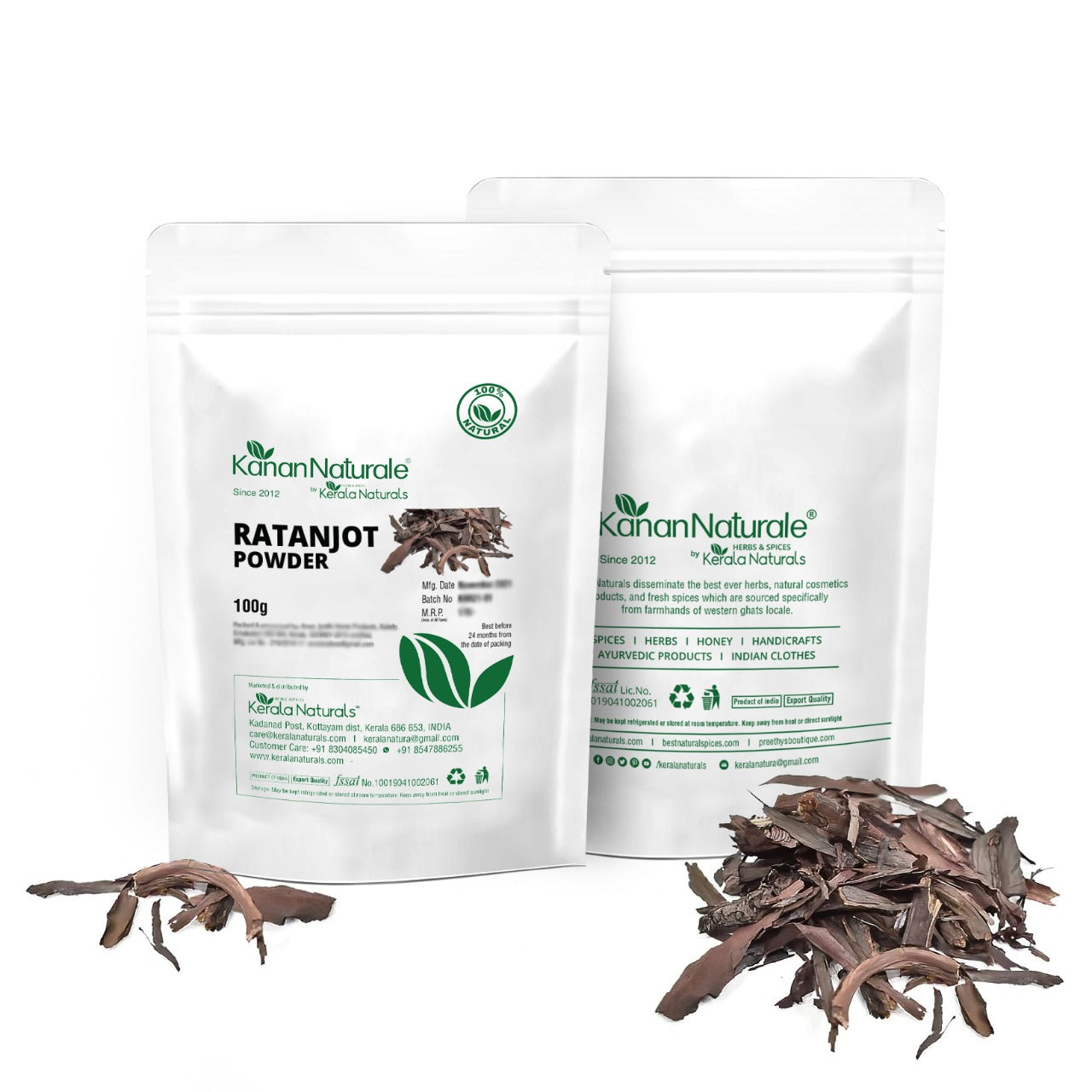 Kerala Naturals Ratanjot Powder - 100gms - Natural Burgundy Hair Dye Alkanet Root
