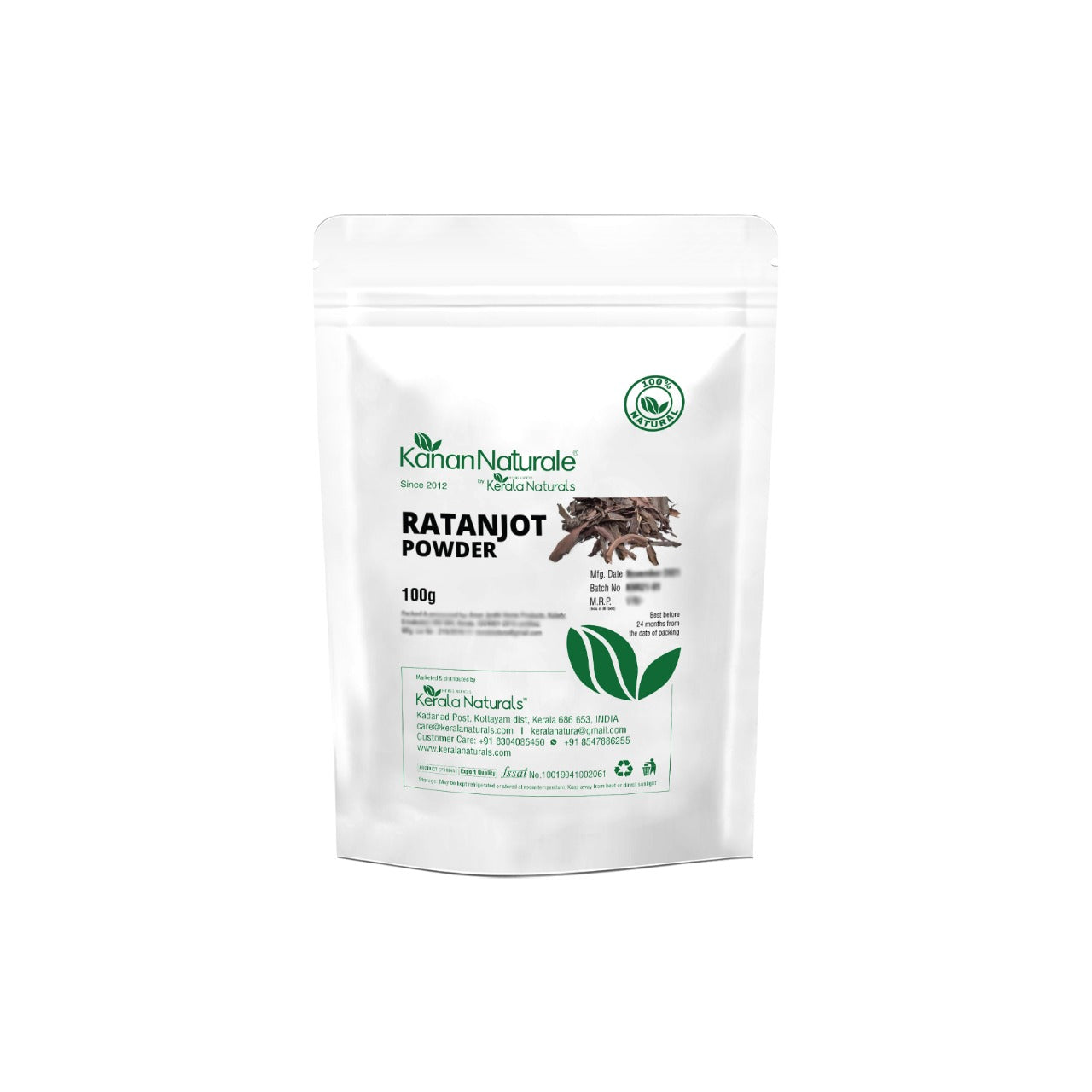Kerala Naturals Ratanjot Powder - 100gms - Natural Burgundy Hair Dye Alkanet Root