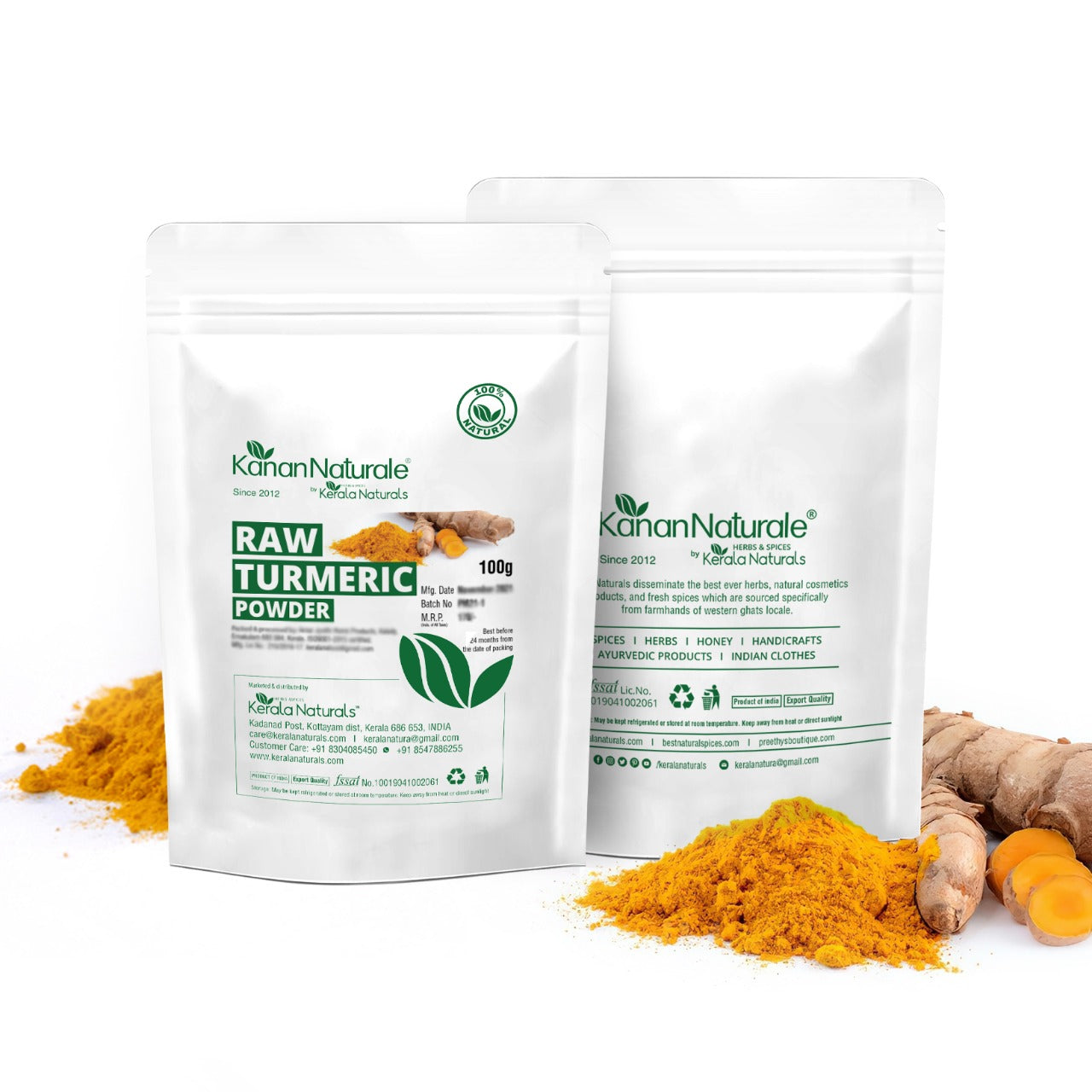 Kerala Naturals Raw Turmeric Powder 100g - High Curcumin Immune Support