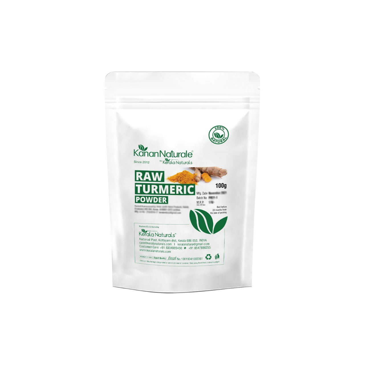 Kerala Naturals Raw Turmeric Powder 100g - High Curcumin Immune Support