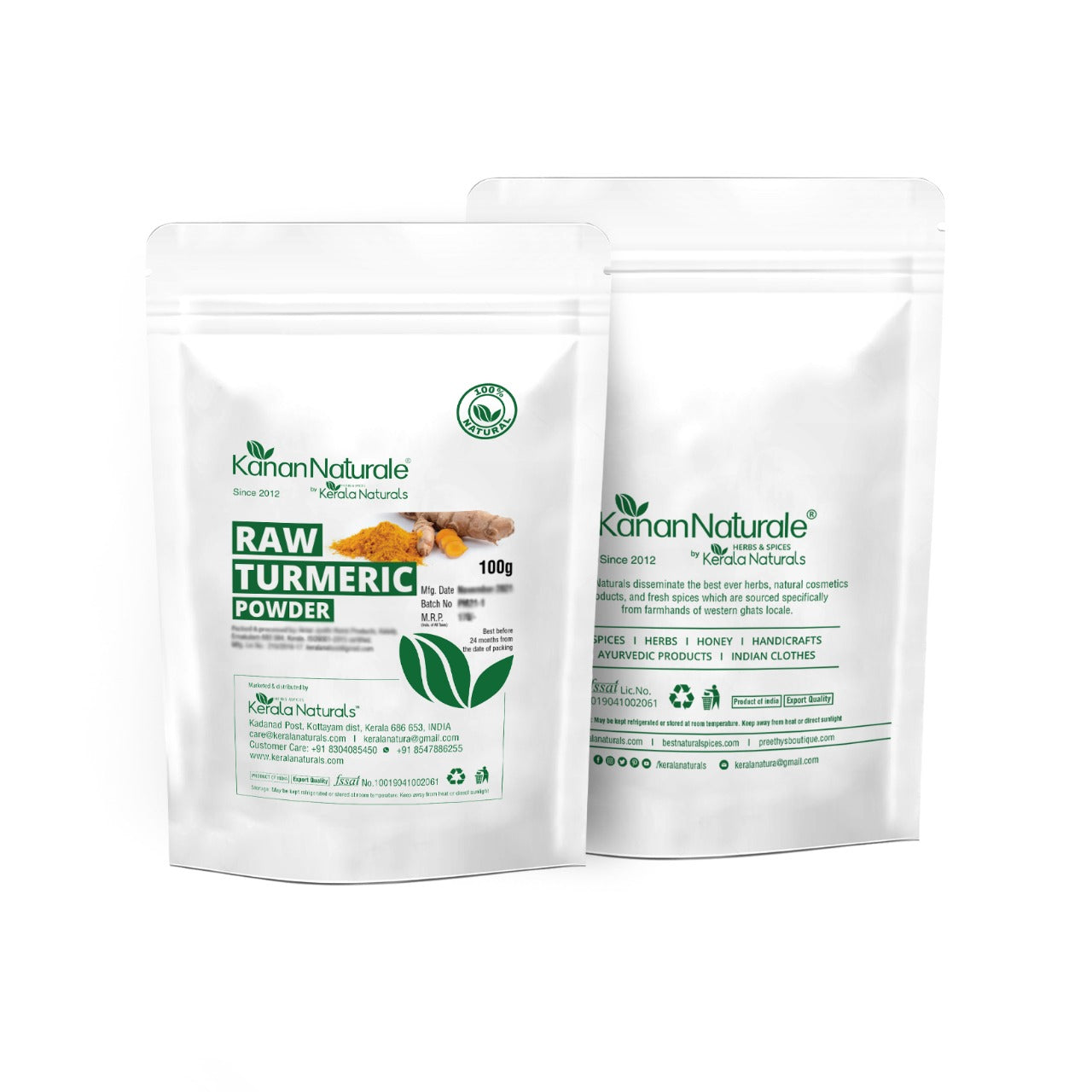 Kerala Naturals Raw Turmeric Powder 100g - High Curcumin Immune Support