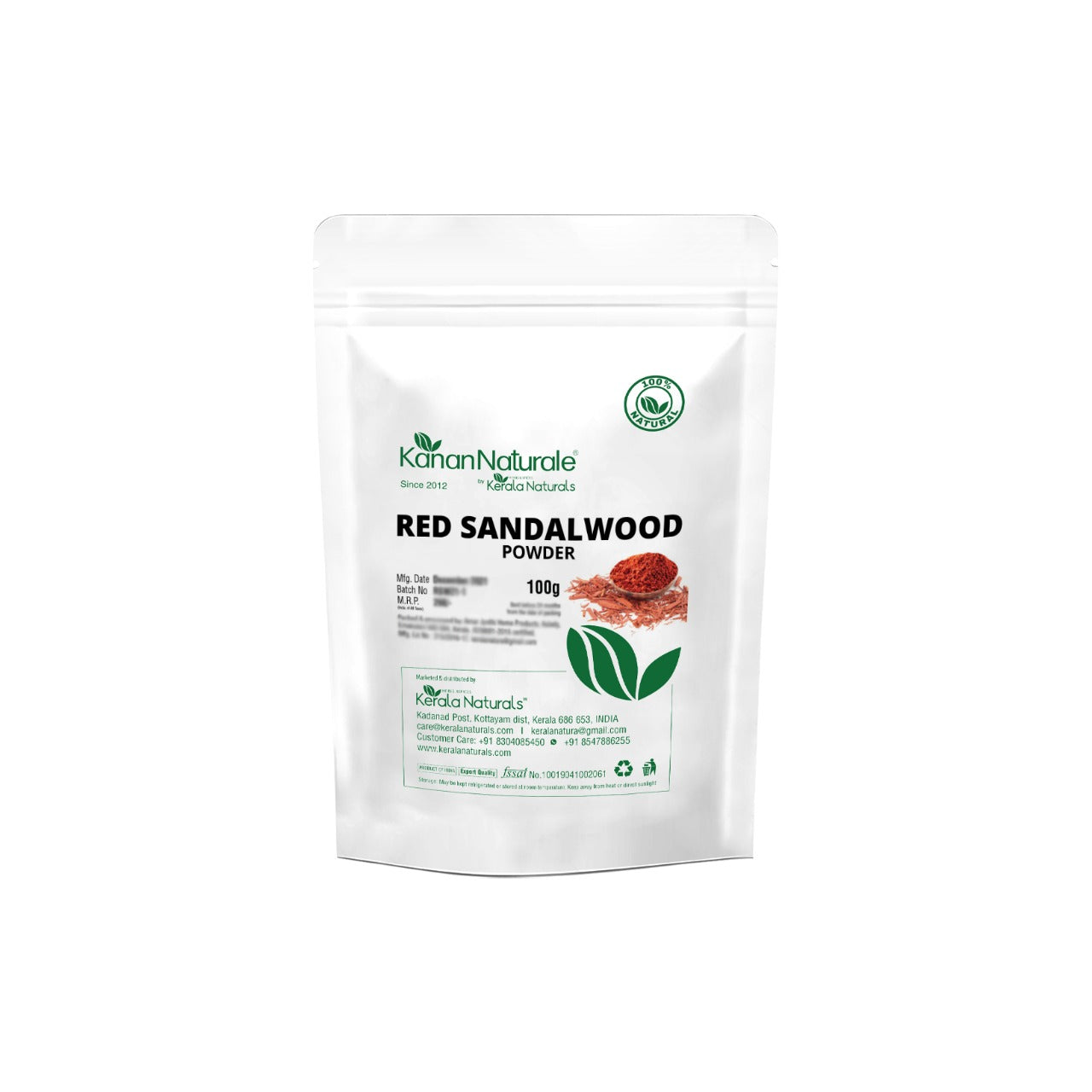 Kerala Naturals Red Sandalwood Powder 100g - Dark Spot Corrector Face Pack