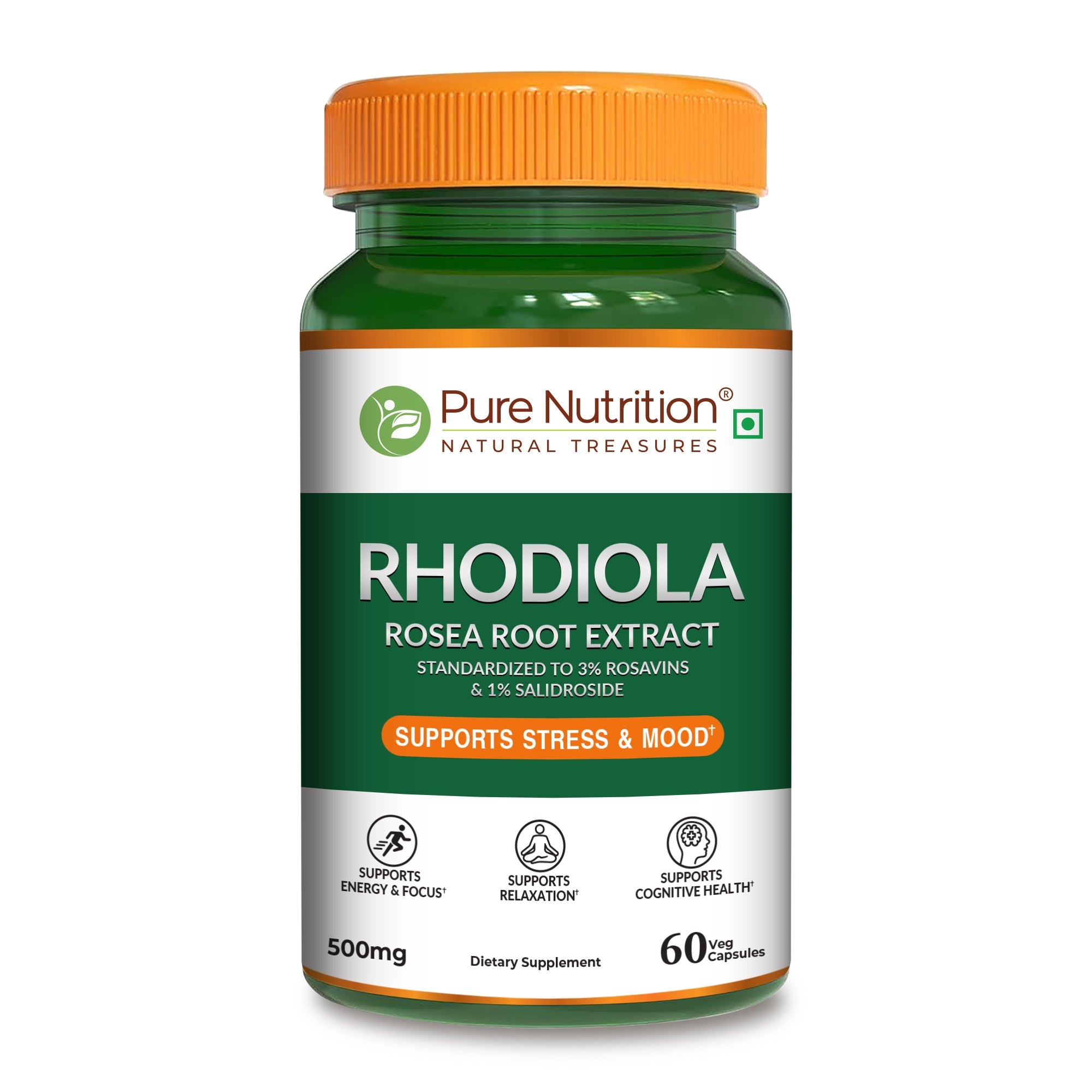 Pure Nutrition Rhodiola Rosea Root Extract (500mg) - 60 Veg Capsules | Standardized to 3% Rosavins & 1% Salidroside | Supports Energy, Focus, Relaxation & Cognitive Health