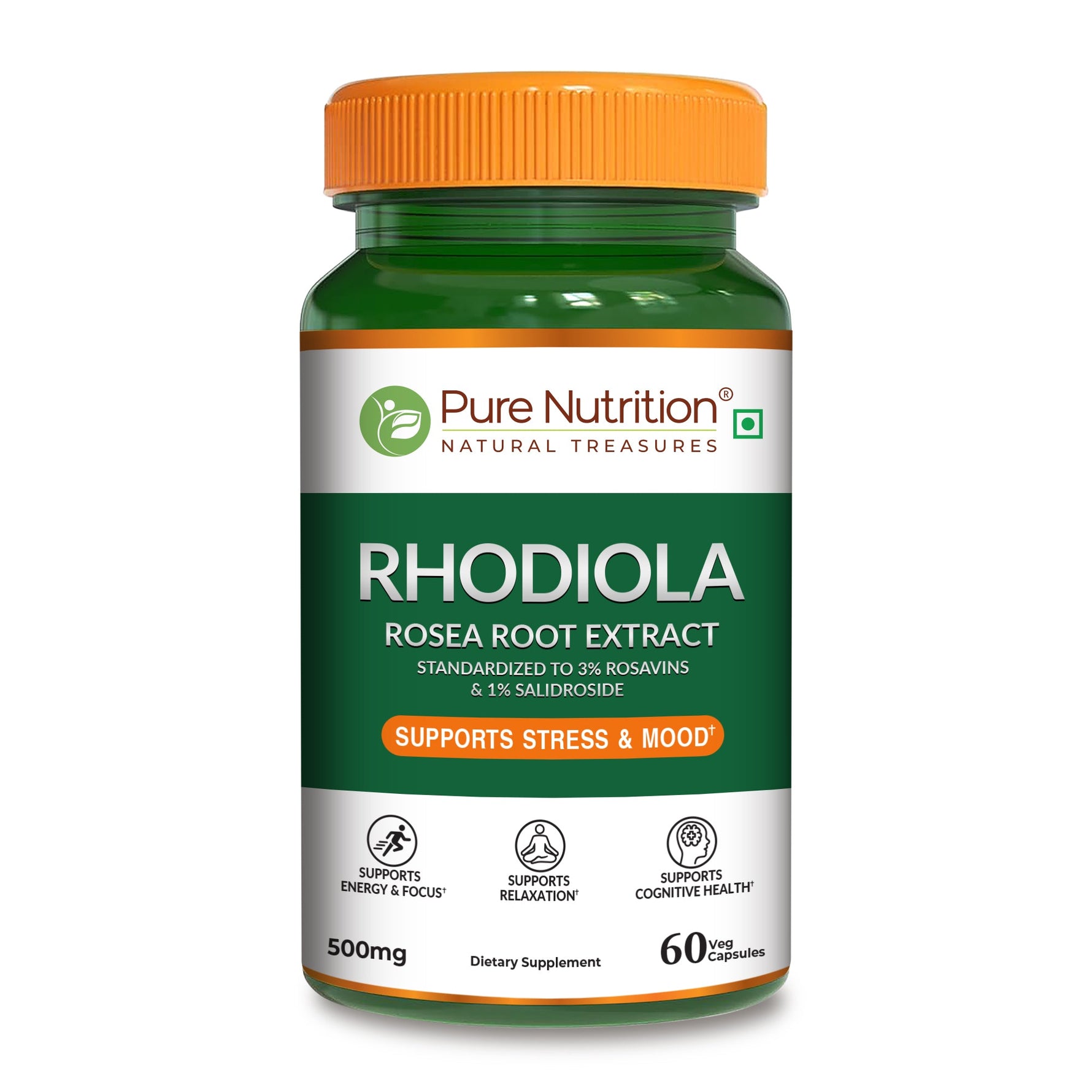 Pure Nutrition Rhodiola Rosea Root Extract (500mg) - 60 Veg Capsules | Standardized to 3% Rosavins & 1% Salidroside | Supports Energy, Focus, Relaxation & Cognitive Health