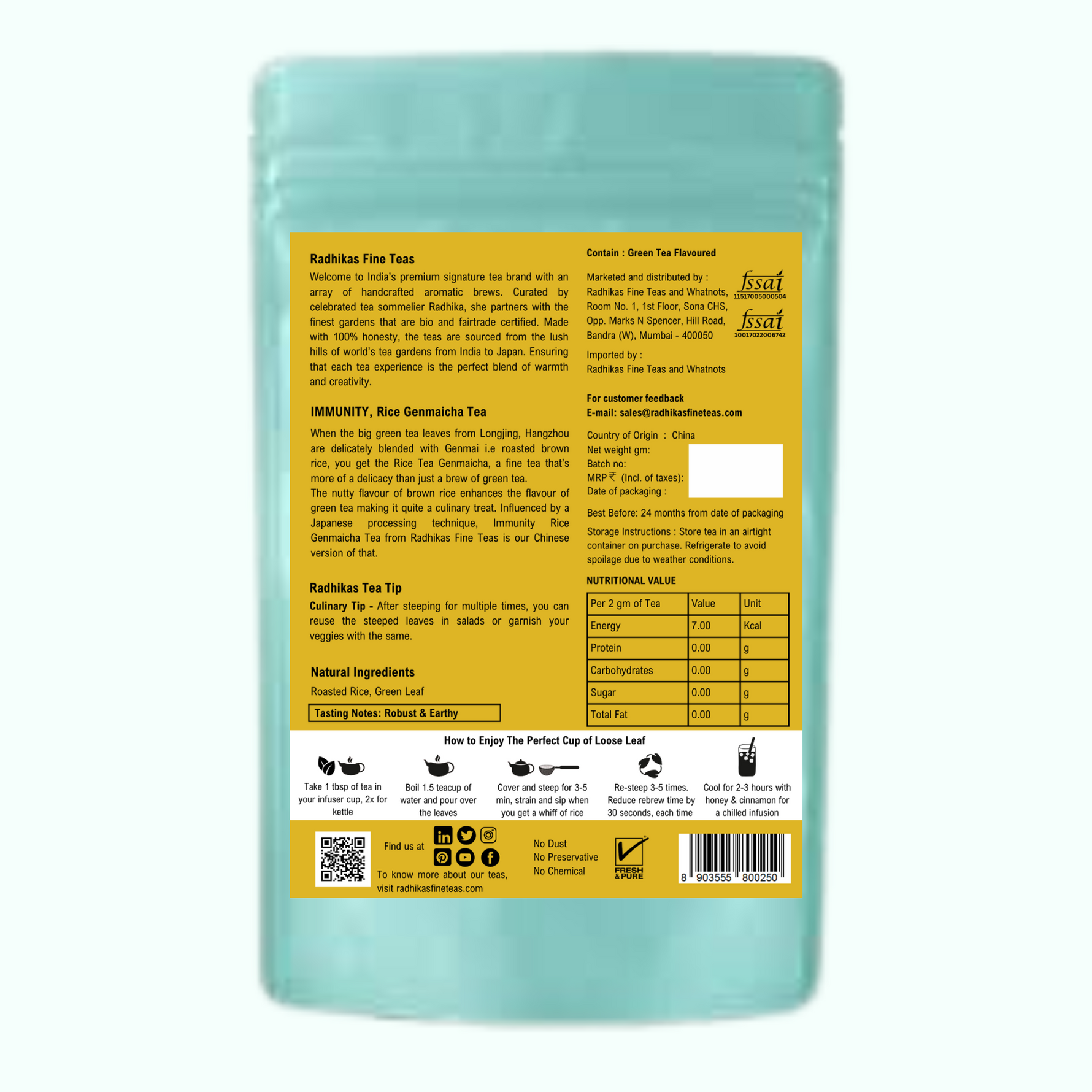 Radhikas Fine Teas Immunity Rice Genmaicha Tea (50g)