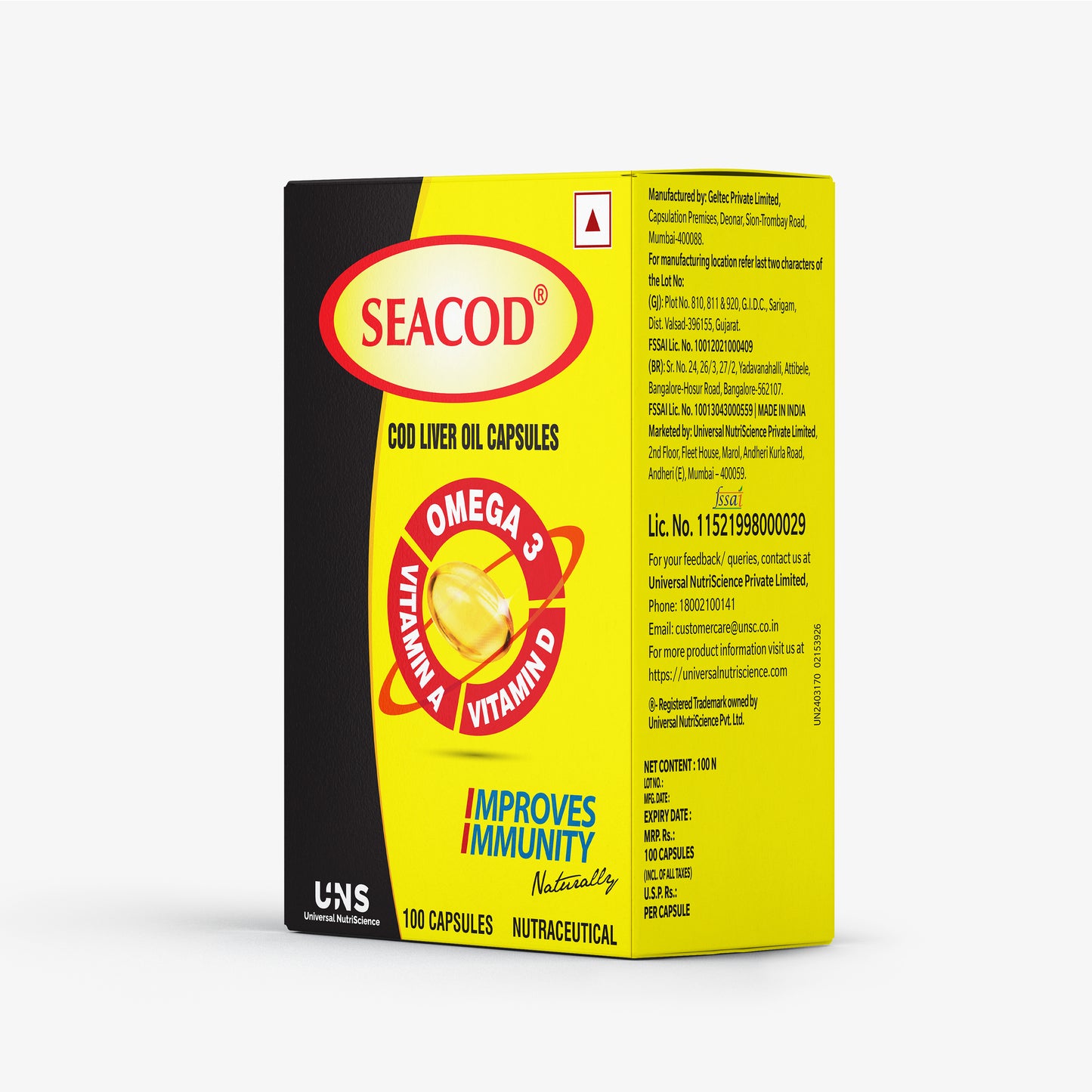 Seacod Cod Liver Oil Capsule 300 mg | Omega-3, Vitamins D & A | Immune & Heart Health