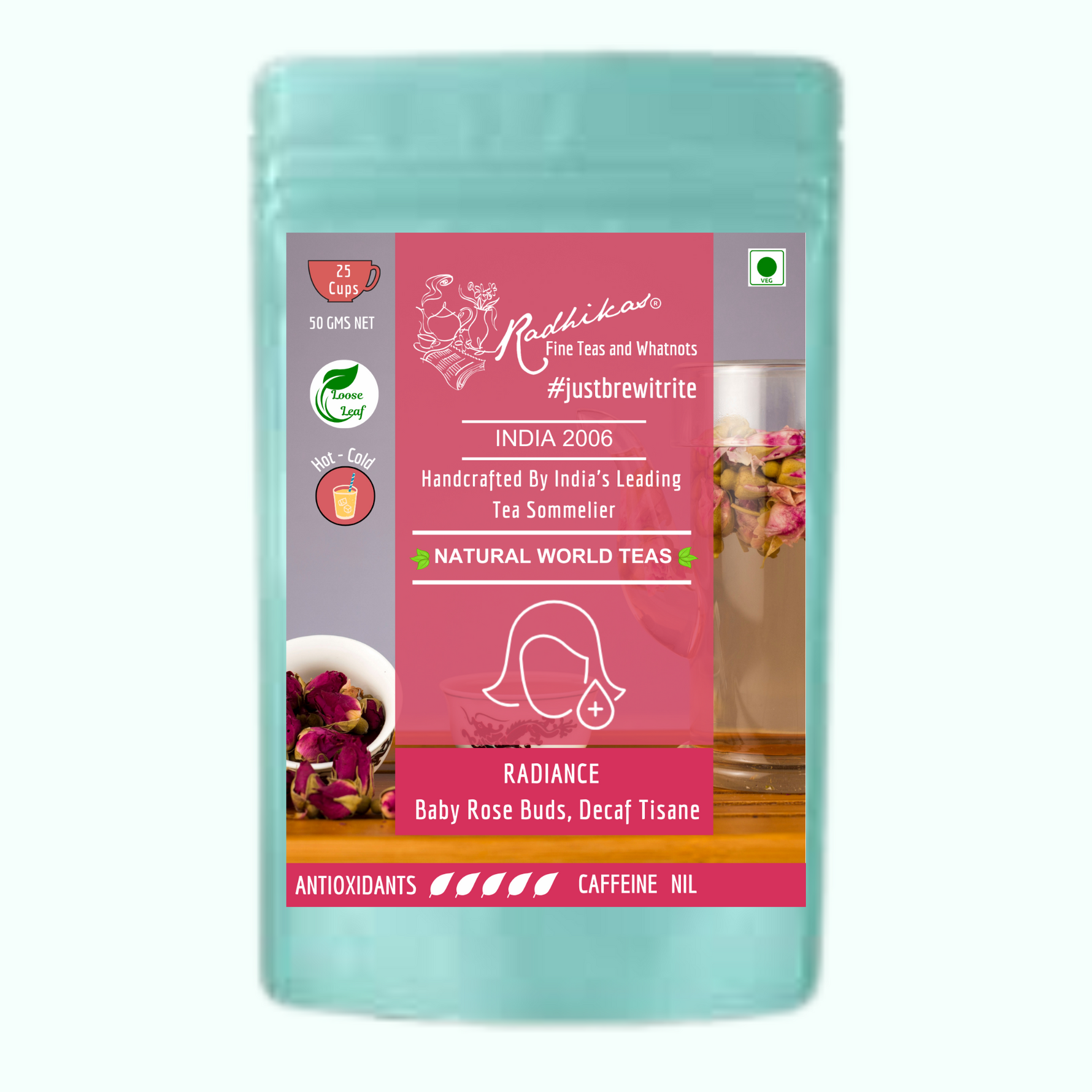 Radhika's Fine Teas Radiance Baby Rose Buds Decaf Tisane (50g) | Pure Floral Tea for Skin Glow, Stress Relief & Relaxation