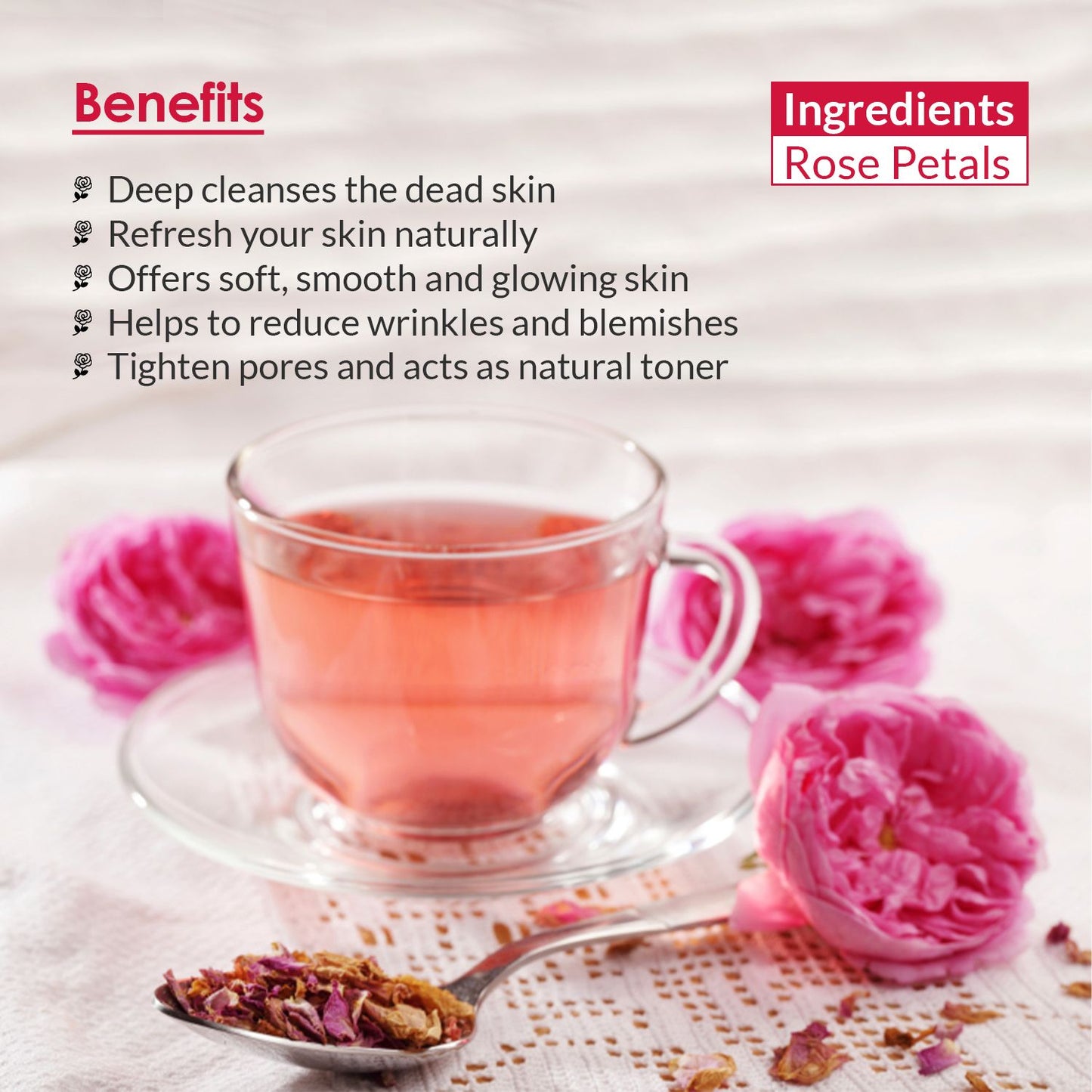 Vanalaya Rose Tea For Glowing Skin, Weight loss Made with 100% Natural Rose Petals 30gm