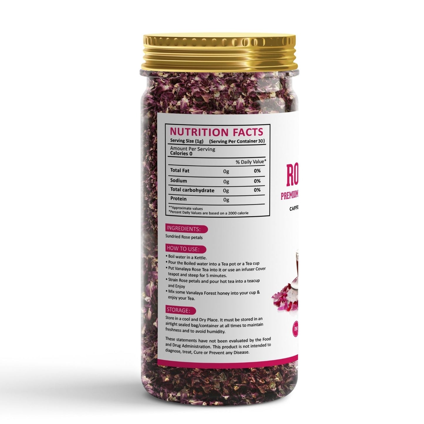 Vanalaya Rose Tea For Glowing Skin, Weight loss Made with 100% Natural Rose Petals 30gm