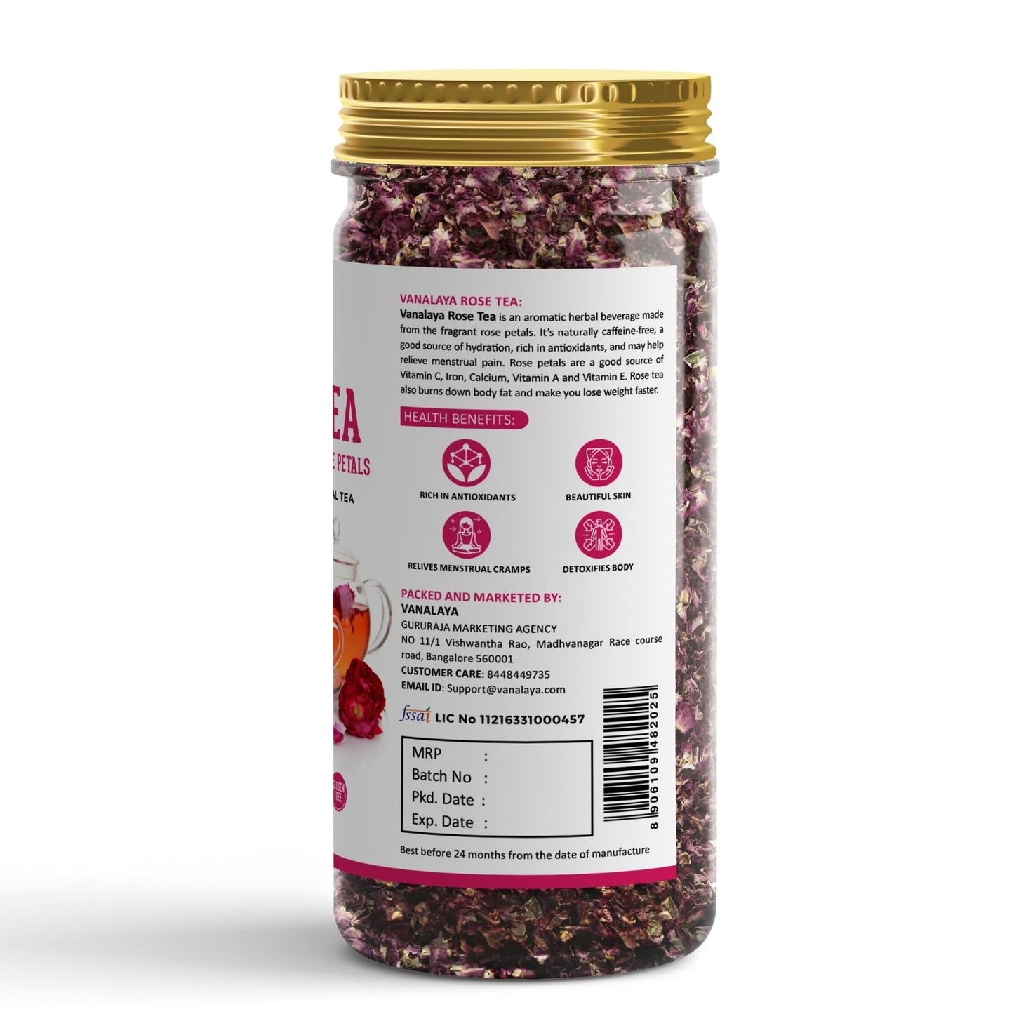 Vanalaya Rose Tea For Glowing Skin, Weight loss Made with 100% Natural Rose Petals 30gm